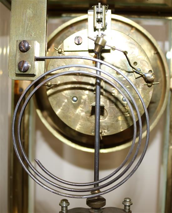 A late 19th century French four glass mantel clock, 14in.